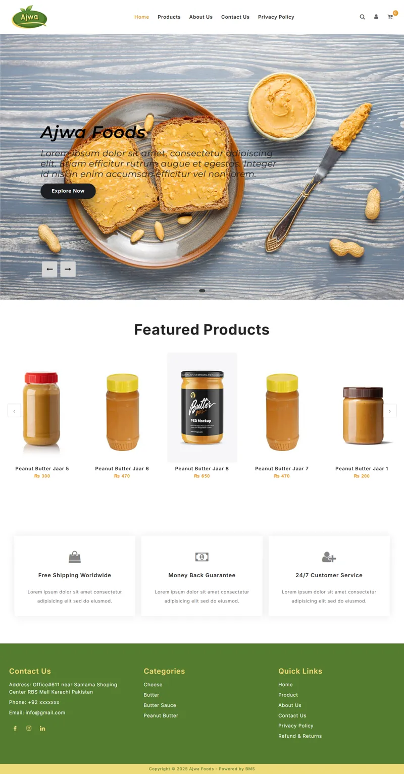 Ajwa Foods - Peanut Butter & Food Products Store (website screenshot)