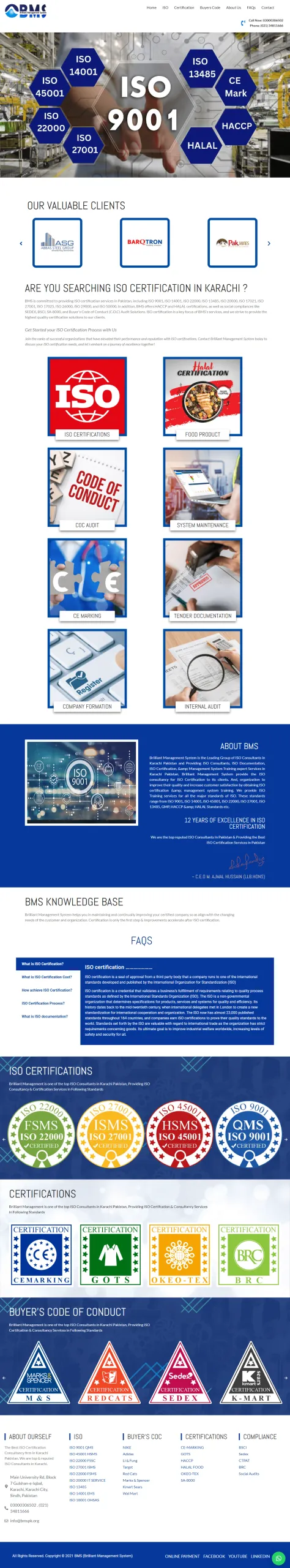 BMS – ISO Certification - ISO Certification Consultancy (website screenshot)