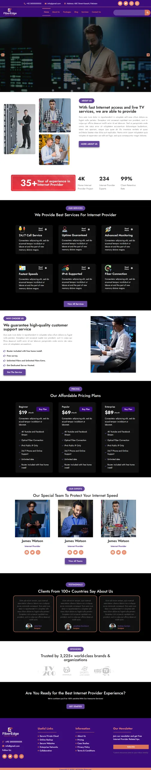 FiberEdge - Internet Service Provider Website (website screenshot)