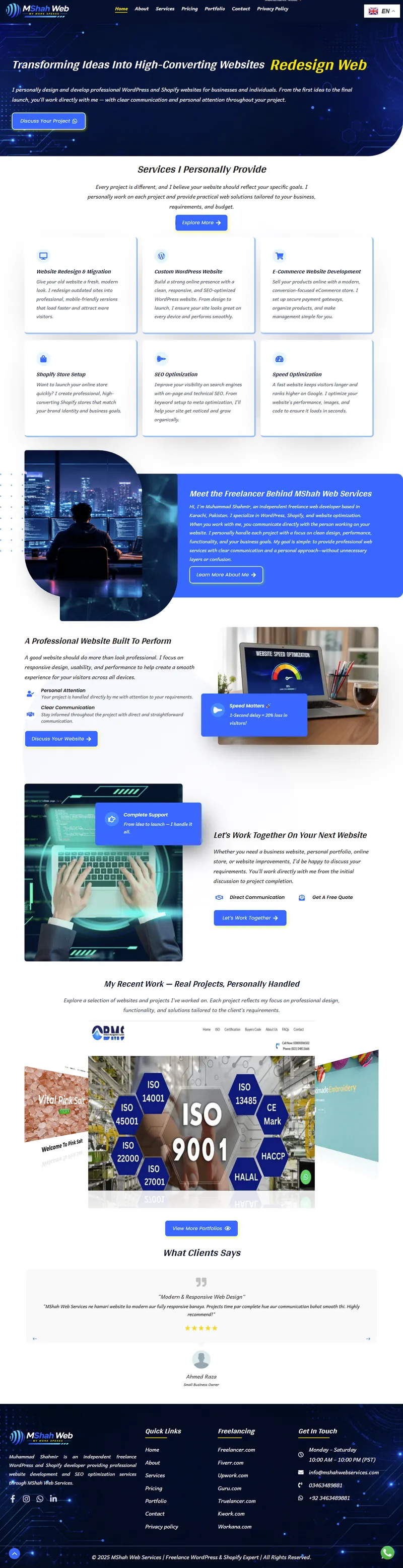 MShah Web Services - Freelance Developer Website (website screenshot)