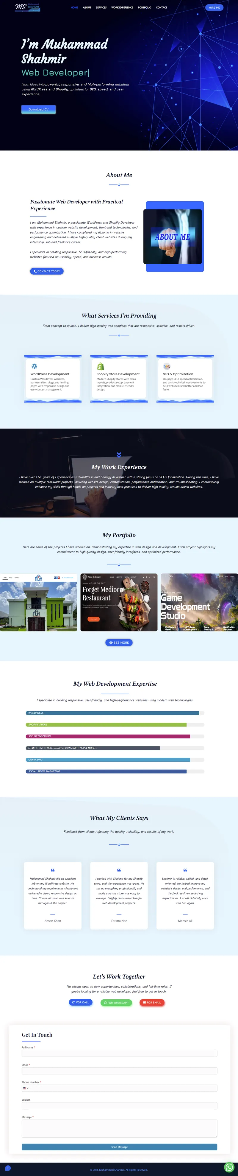 Muhammad Shahmir - Personal Portfolio Website (website screenshot)