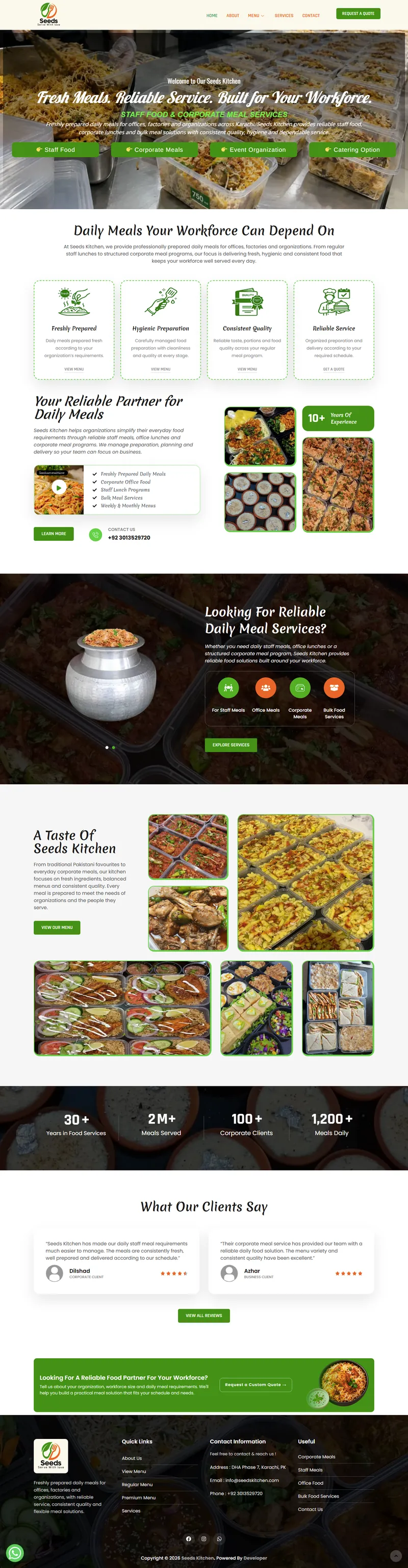 Seeds Kitchen - Corporate Catering & Staff Meals (website screenshot)