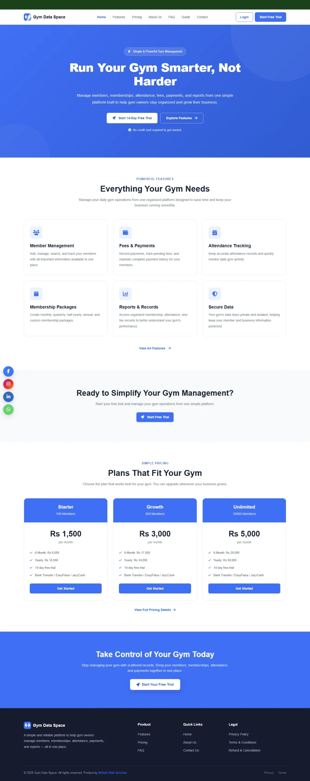 Gym Data Space - Gym Data Space Software (website screenshot)